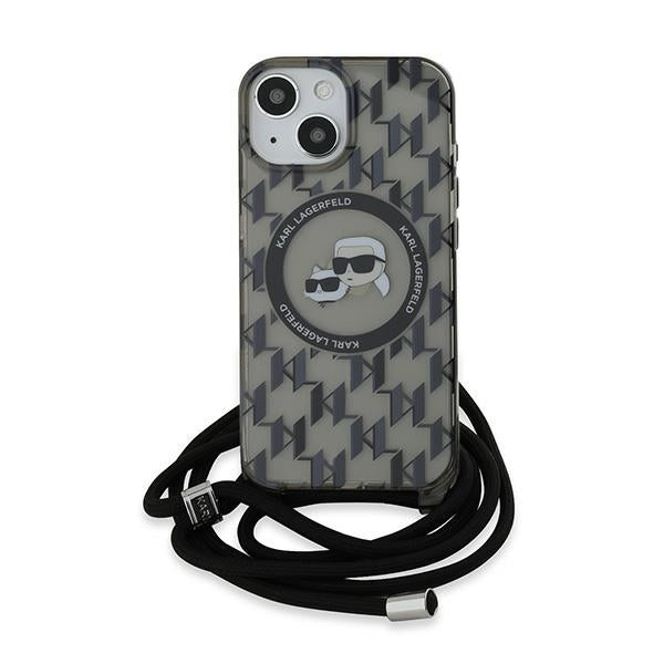 MagSafe-deksel for Apple iPhone 15, Karl Lagerfeld, IML Crossbody Monogram Karl & Choupette's Heads, Svart