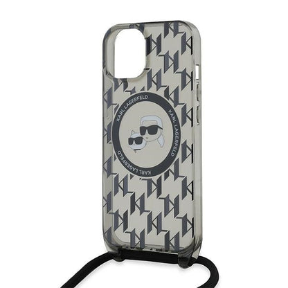 MagSafe-deksel for Apple iPhone 15, Karl Lagerfeld, IML Crossbody Monogram Karl & Choupette's Heads, Svart