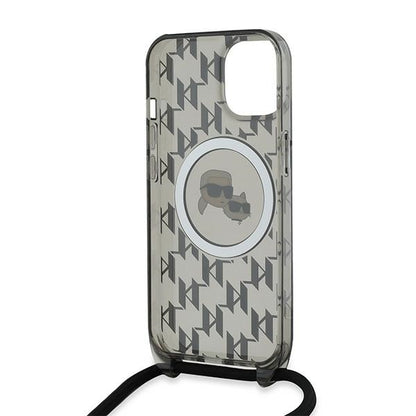 MagSafe-deksel for Apple iPhone 15, Karl Lagerfeld, IML Crossbody Monogram Karl & Choupette's Heads, Svart