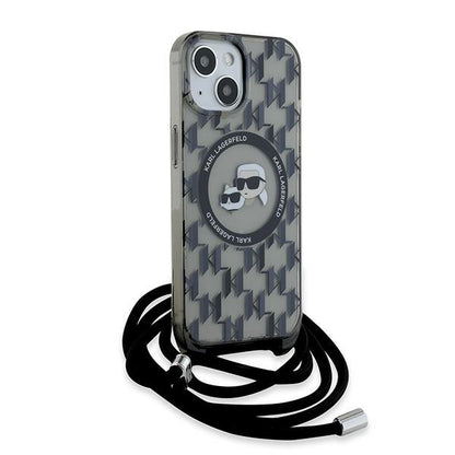 MagSafe-deksel for Apple iPhone 15, Karl Lagerfeld, IML Crossbody Monogram Karl & Choupette's Heads, Svart