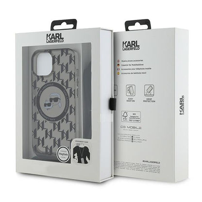 MagSafe-deksel for Apple iPhone 15, Karl Lagerfeld, IML Crossbody Monogram Karl & Choupette's Heads, Svart