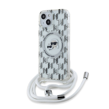 MagSafe deksel for Apple iPhone 15, Karl Lagerfeld, IML Crossbody Monogram Karl & Choupette's Heads, Gjennomsiktig