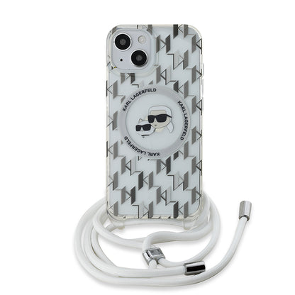 MagSafe deksel for Apple iPhone 15, Karl Lagerfeld, IML Crossbody Monogram Karl & Choupette's Heads, Gjennomsiktig