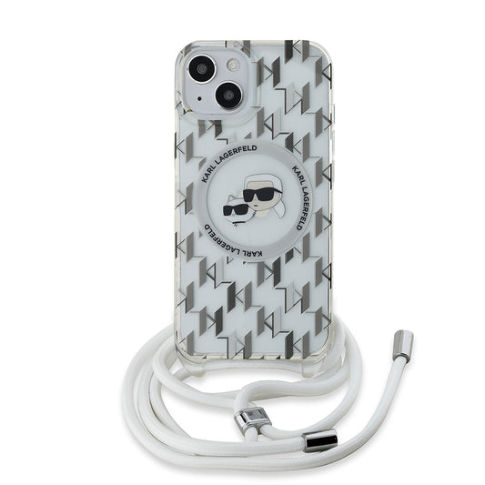 MagSafe deksel for Apple iPhone 15, Karl Lagerfeld, IML Crossbody Monogram Karl & Choupette's Heads, Gjennomsiktig