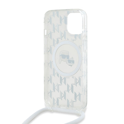 MagSafe deksel for Apple iPhone 15, Karl Lagerfeld, IML Crossbody Monogram Karl & Choupette's Heads, Gjennomsiktig