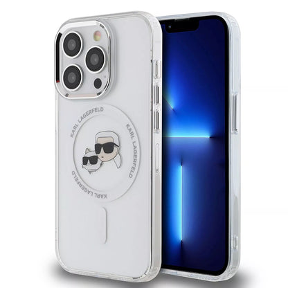 MagSafe-deksel for Apple iPhone 15, Karl Lagerfeld, IML Metal Karl & Choupette's Heads, Gjennomsiktig
