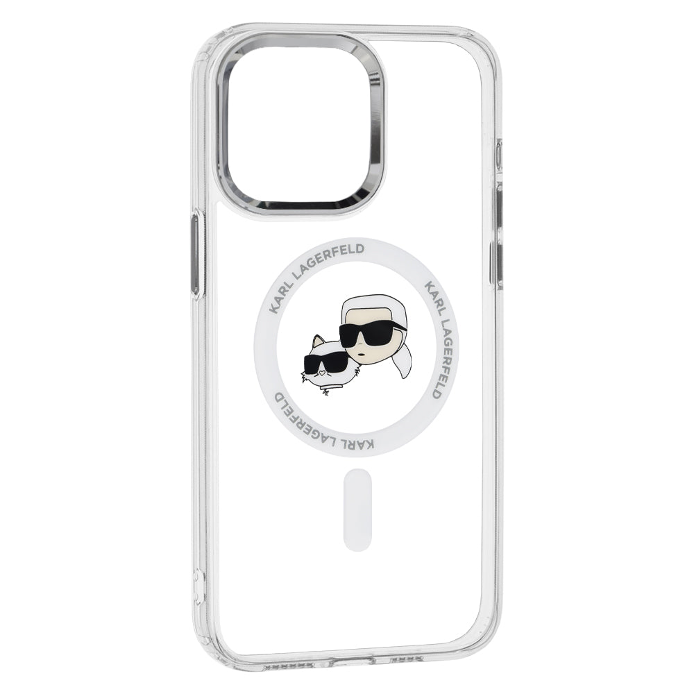 MagSafe-deksel for Apple iPhone 15, Karl Lagerfeld, IML Metal Karl & Choupette's Heads, Gjennomsiktig