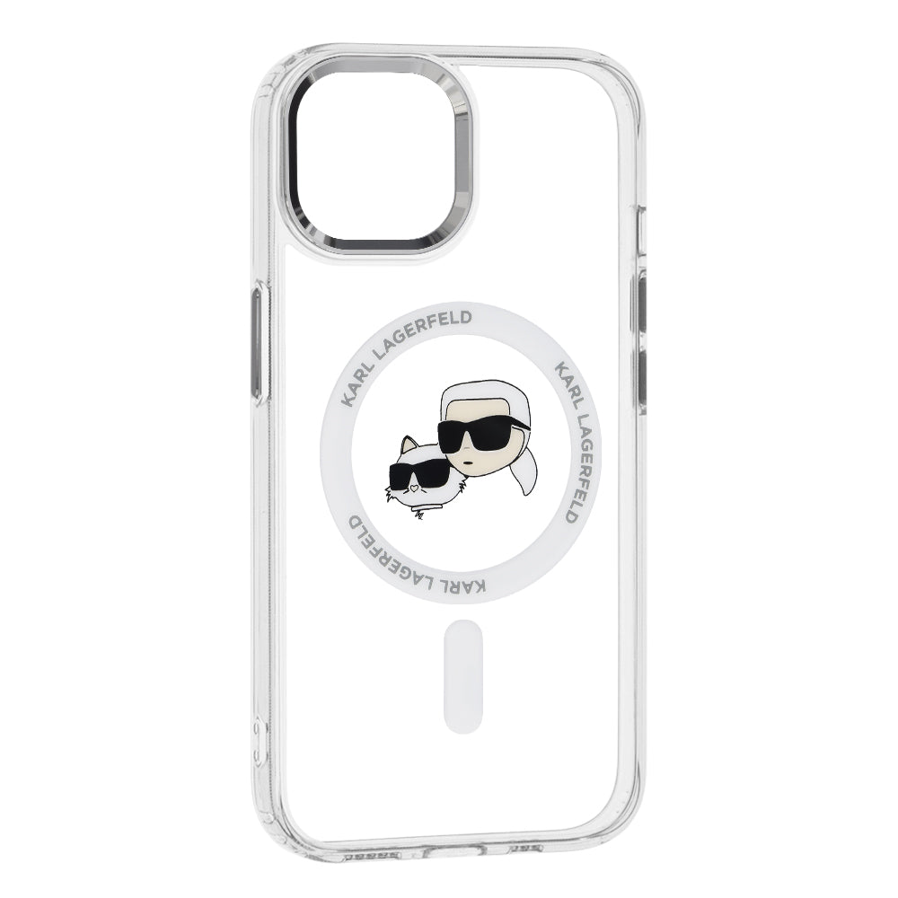 MagSafe-deksel for Apple iPhone 15, Karl Lagerfeld, IML Metal Karl & Choupette's Heads, Hvit