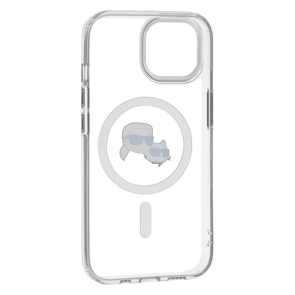 MagSafe-deksel for Apple iPhone 15, Karl Lagerfeld, IML Metal Karl & Choupette's Heads, Hvit