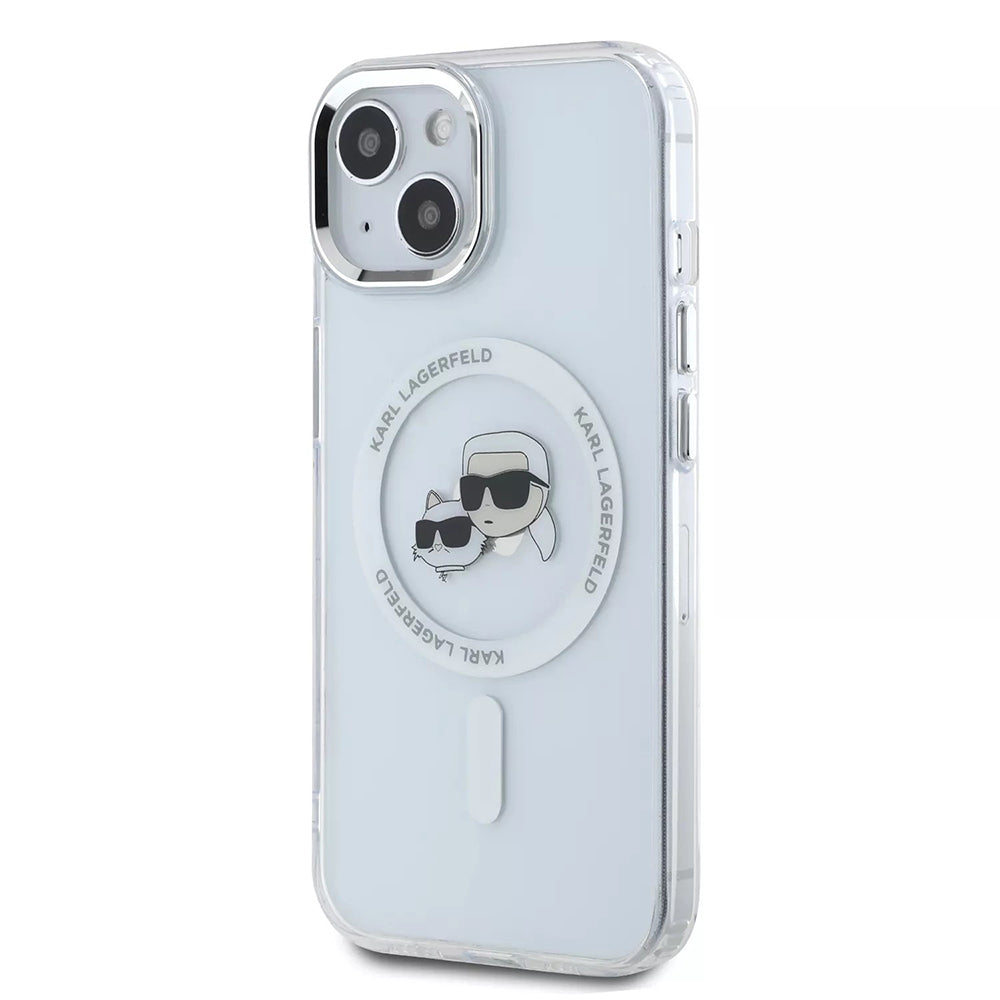 MagSafe-deksel for Apple iPhone 15, Karl Lagerfeld, IML Metal Karl & Choupette's Heads, Hvit