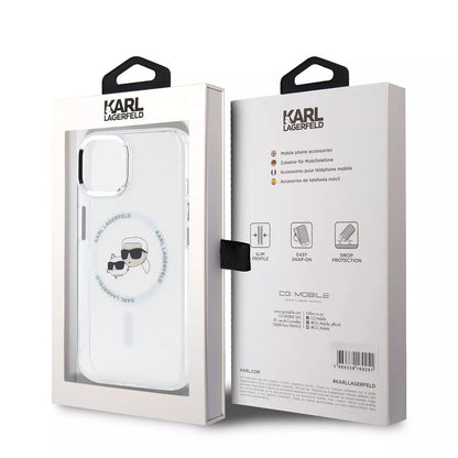 MagSafe-deksel for Apple iPhone 15, Karl Lagerfeld, IML Metal Karl & Choupette's Heads, Hvit