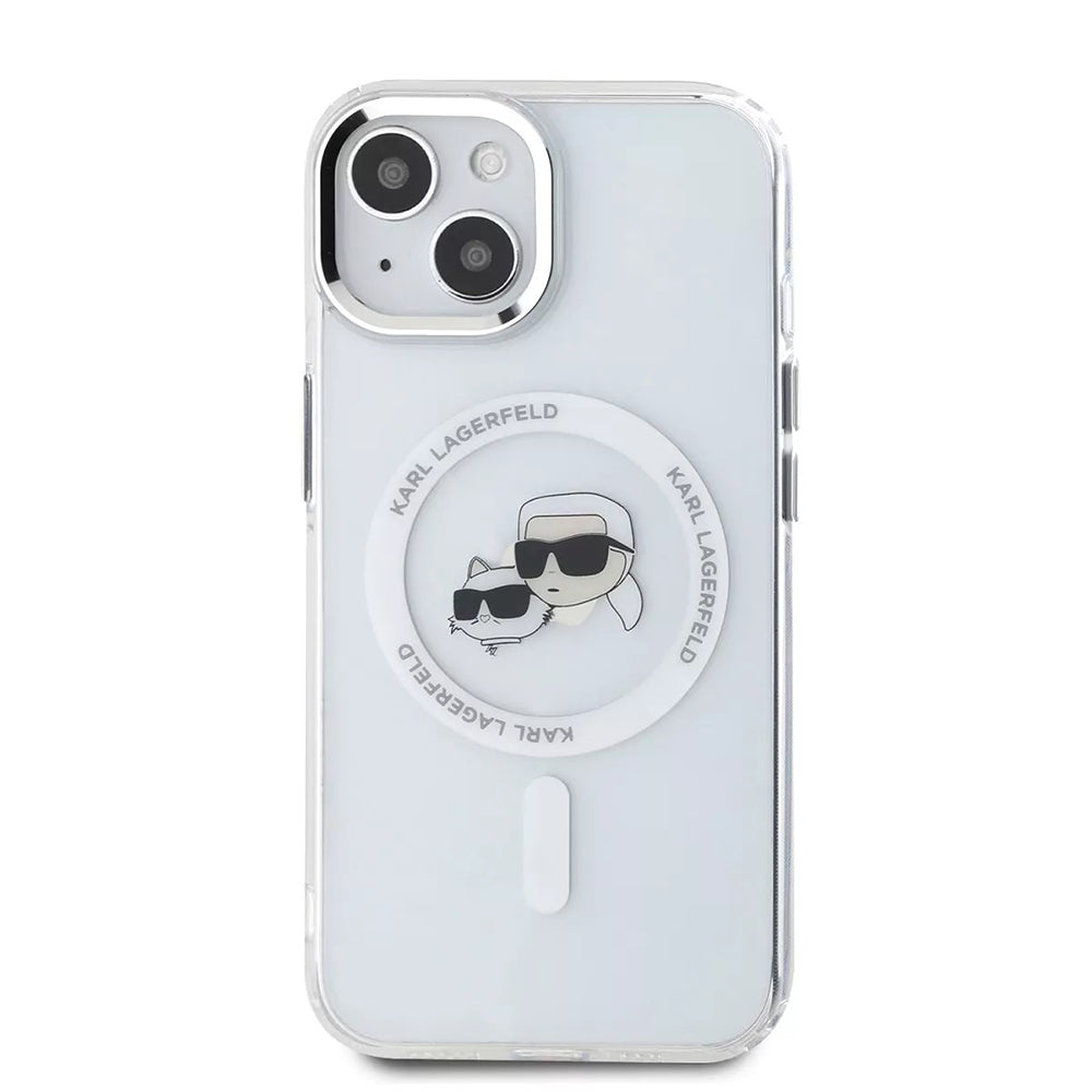 MagSafe-deksel for Apple iPhone 15, Karl Lagerfeld, IML Metal Karl & Choupette's Heads, Hvit