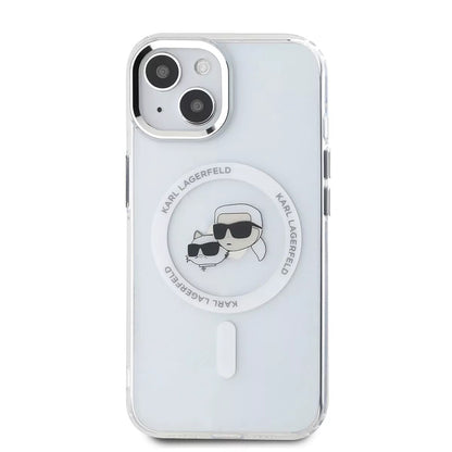 MagSafe-deksel for Apple iPhone 15, Karl Lagerfeld, IML Metal Karl & Choupette's Heads, Hvit