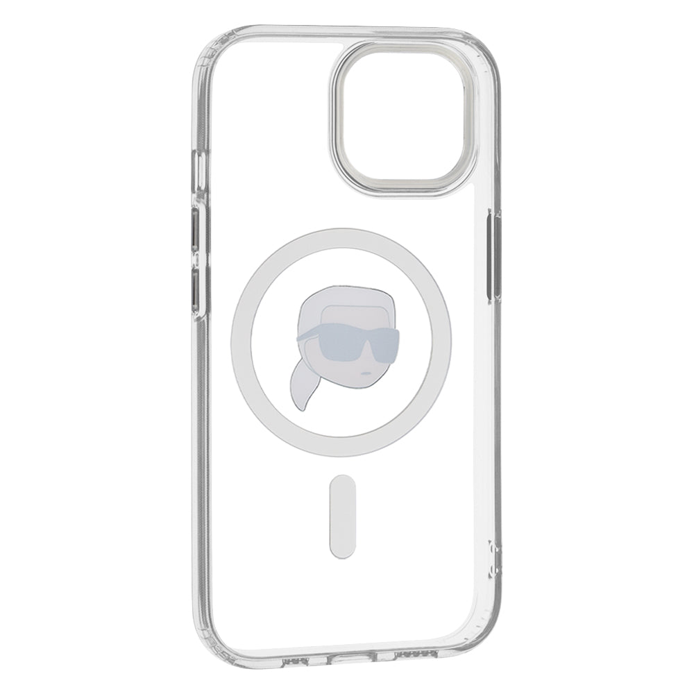 MagSafe-deksel for Apple iPhone 15, Karl Lagerfeld, IML Metal Karl's Head, Hvit