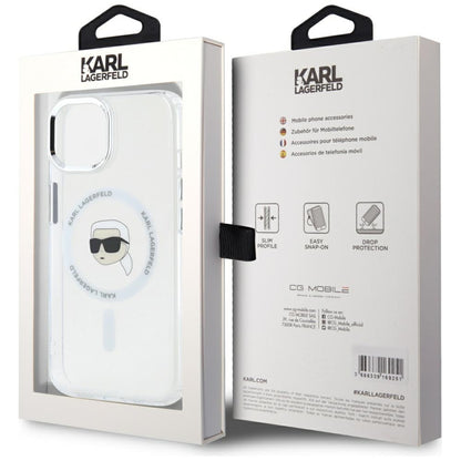 MagSafe-deksel for Apple iPhone 15, Karl Lagerfeld, IML Metal Karl's Head, Hvit