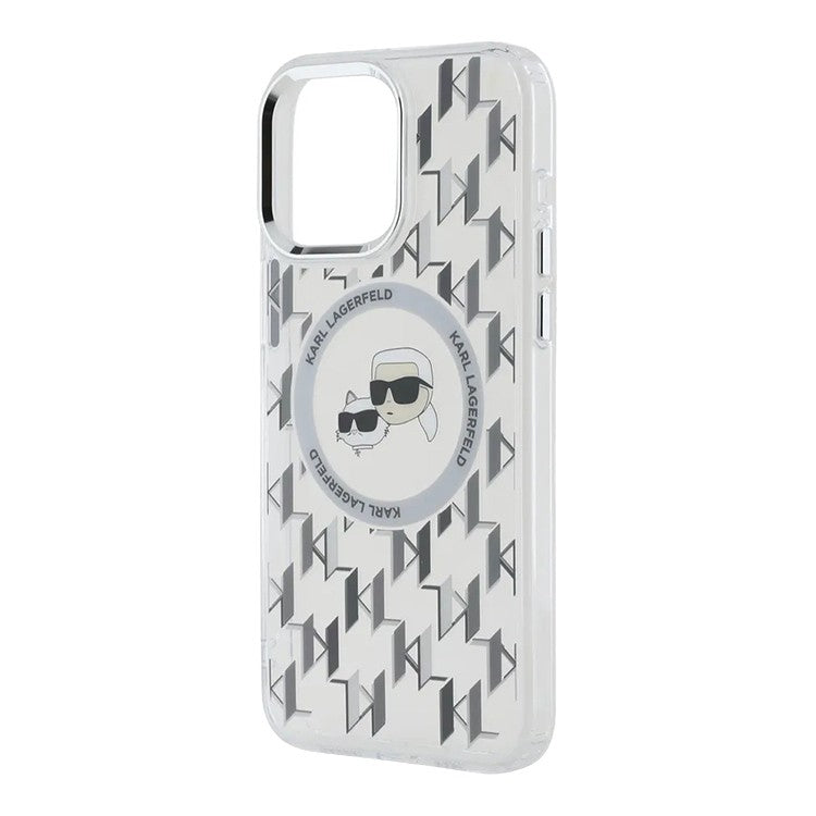 MagSafe-deksel for Apple iPhone 15, Karl Lagerfeld, IML Monogram Karl & Choupette's Heads, Gjennomsiktig