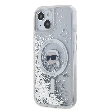 MagSafe-deksel for Apple iPhone 15, Karl Lagerfeld, Liquid Glitter Karl's Head, Gjennomsiktig