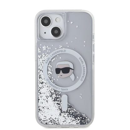 MagSafe-deksel for Apple iPhone 15, Karl Lagerfeld, Liquid Glitter Karl's Head, Gjennomsiktig