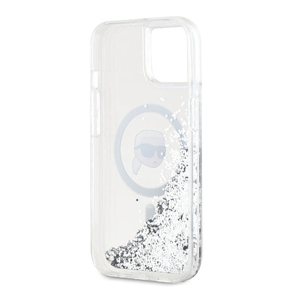 MagSafe-deksel for Apple iPhone 15, Karl Lagerfeld, Liquid Glitter Karl's Head, Gjennomsiktig