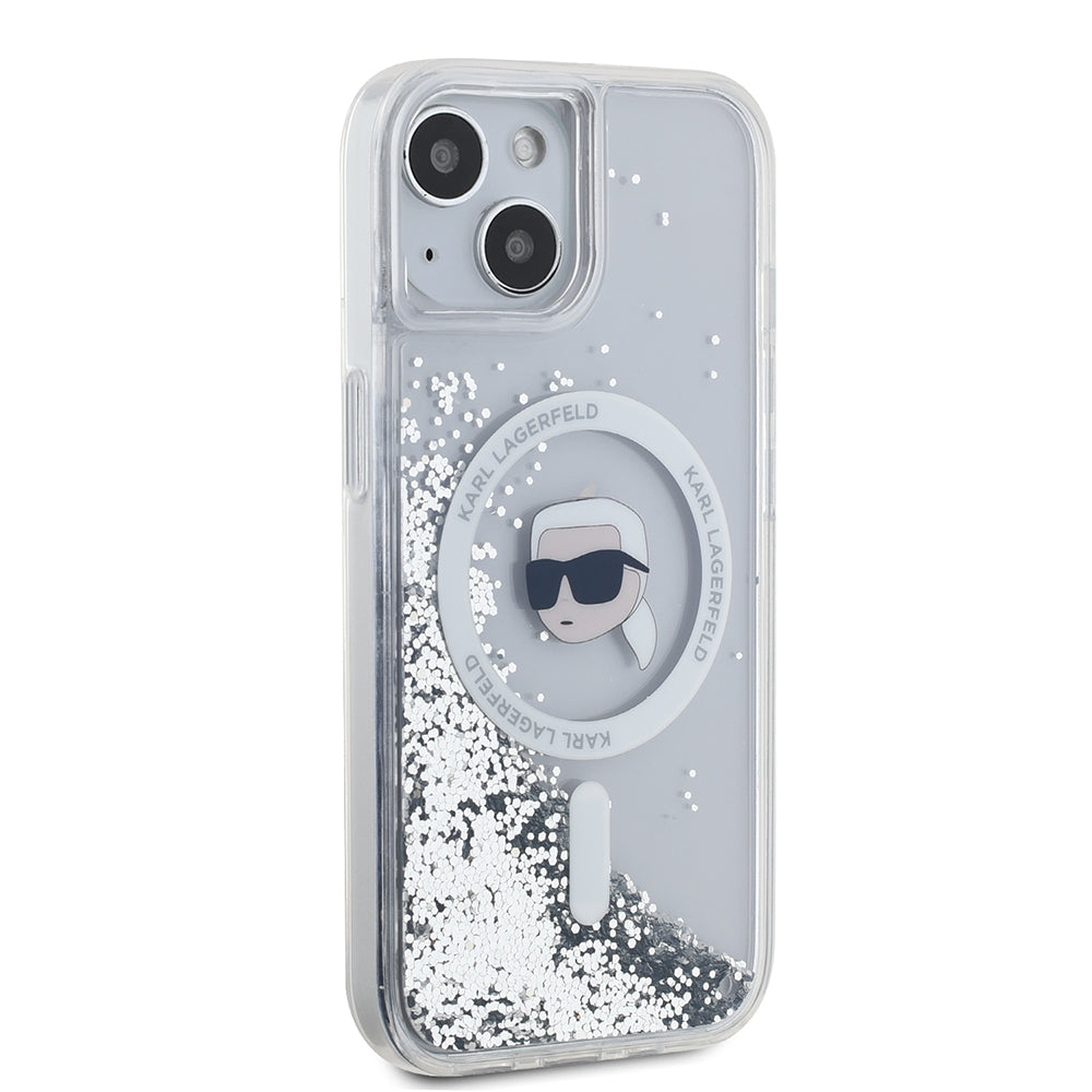 MagSafe-deksel for Apple iPhone 15, Karl Lagerfeld, Liquid Glitter Karl's Head, Gjennomsiktig