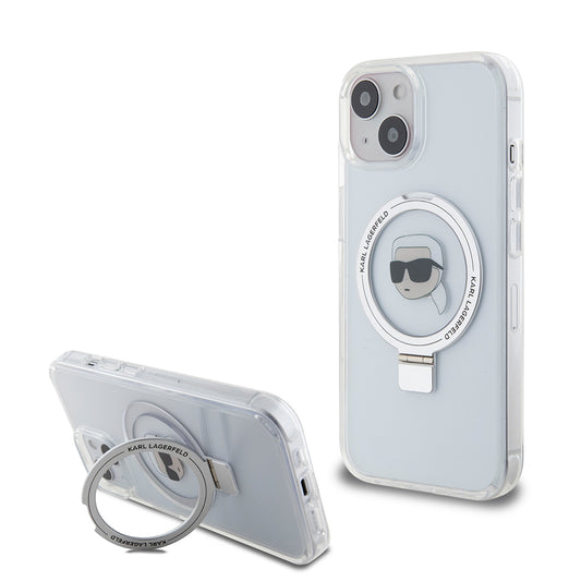 MagSafe-deksel for Apple iPhone 15, Karl Lagerfeld, Ring Stand Karl's Head, Hvit