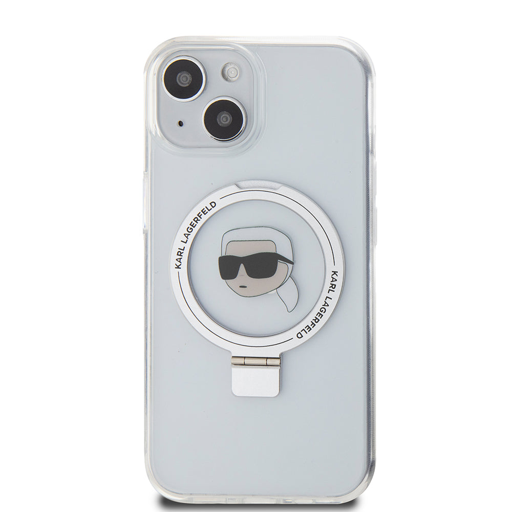 MagSafe-deksel for Apple iPhone 15, Karl Lagerfeld, Ring Stand Karl's Head, Hvit