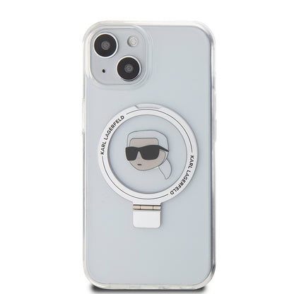 MagSafe-deksel for Apple iPhone 15, Karl Lagerfeld, Ring Stand Karl's Head, Hvit