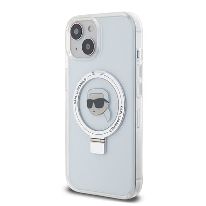 MagSafe-deksel for Apple iPhone 15, Karl Lagerfeld, Ring Stand Karl's Head, Hvit