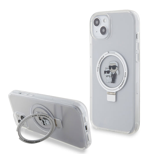 MagSafe deksel for Apple iPhone 15 Plus, Karl Lagerfeld, Ringstand Karl and Choupette, Hvit