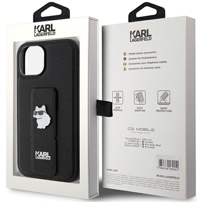 MagSafe-deksel for Apple iPhone 15, Karl Lagerfeld, Saffiano Gripstand Choupette, Svart