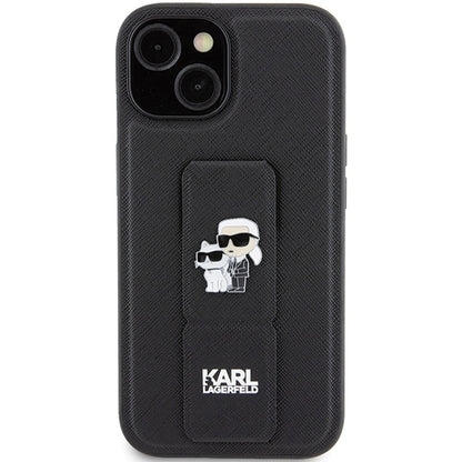 MagSafe-deksel for Apple iPhone 15, Karl Lagerfeld, Saffiano Gripstand Karl & Choupette, Svart