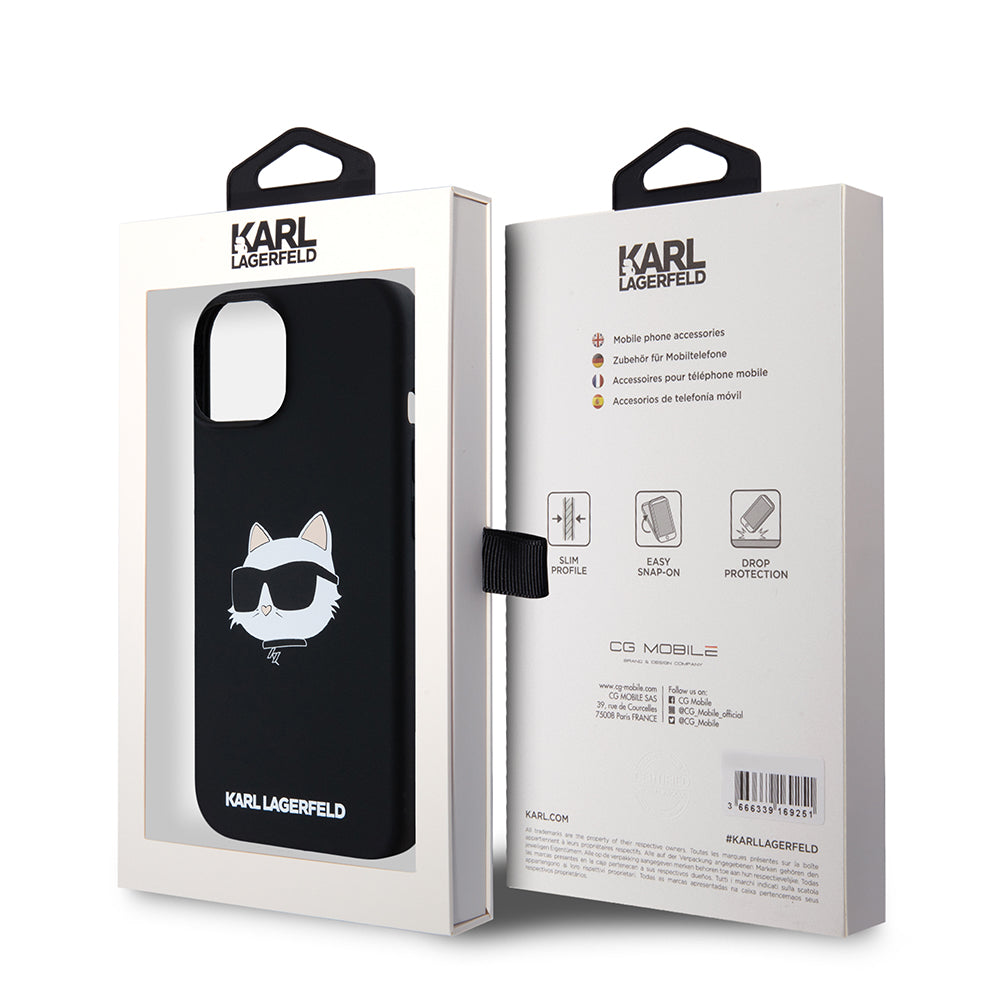 MagSafe-deksel for Apple iPhone 15, Karl Lagerfeld, Silicone Choupette's Head, Svart