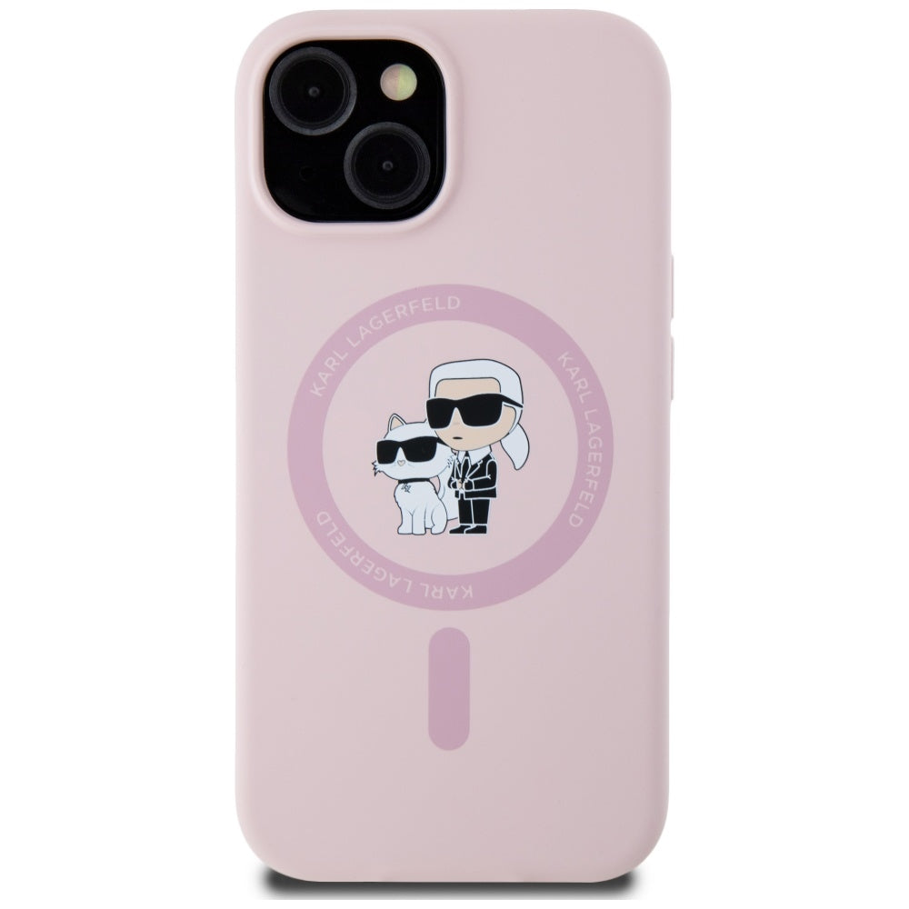 MagSafe-deksel for Apple iPhone 15, Karl Lagerfeld, Silikon Karl & Choupette, Rosa