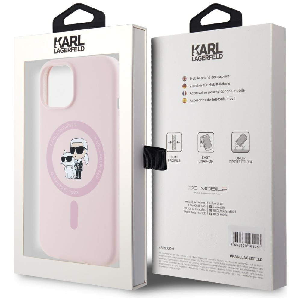 MagSafe-deksel for Apple iPhone 15, Karl Lagerfeld, Silikon Karl & Choupette, Rosa