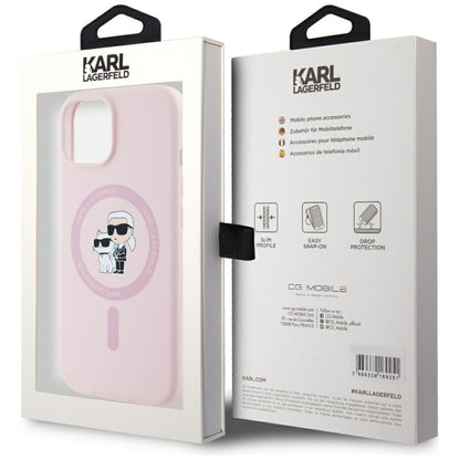 MagSafe-deksel for Apple iPhone 15, Karl Lagerfeld, Silikon Karl & Choupette, Rosa