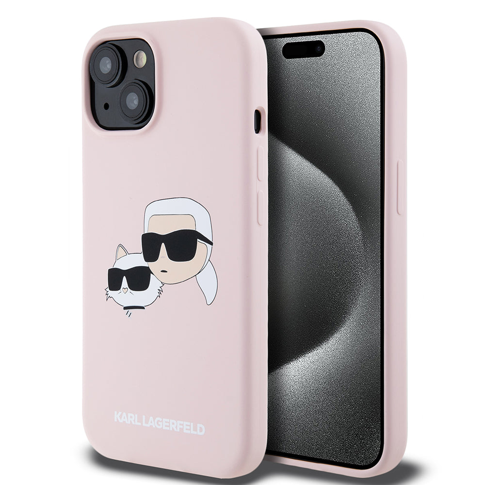 MagSafe-deksel for Apple iPhone 15, Karl Lagerfeld, Silikon Karl & Choupette's Heads, Rosa