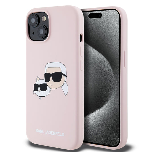 MagSafe-deksel for Apple iPhone 15, Karl Lagerfeld, Silikon Karl & Choupette's Heads, Rosa