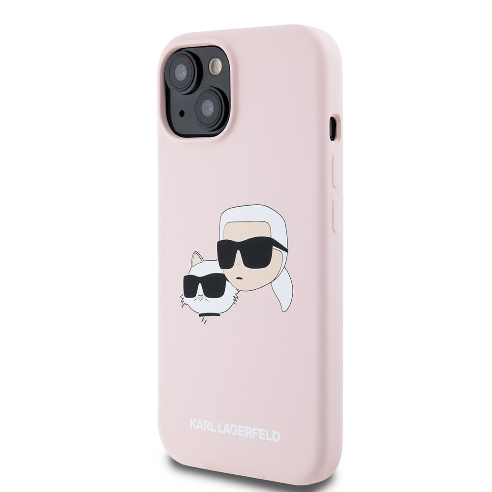 MagSafe-deksel for Apple iPhone 15, Karl Lagerfeld, Silikon Karl & Choupette's Heads, Rosa