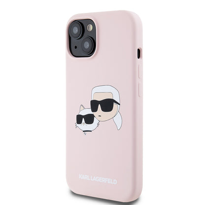 MagSafe-deksel for Apple iPhone 15, Karl Lagerfeld, Silikon Karl & Choupette's Heads, Rosa