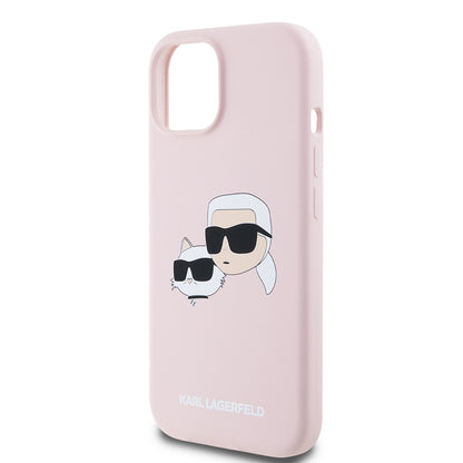 MagSafe-deksel for Apple iPhone 15, Karl Lagerfeld, Silikon Karl & Choupette's Heads, Rosa