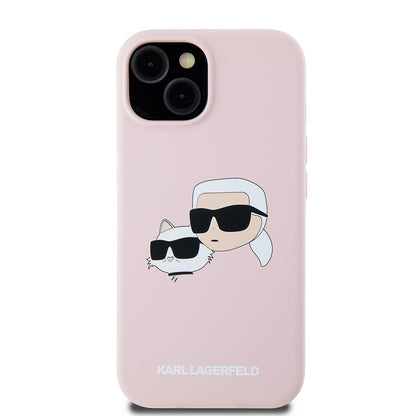 MagSafe-deksel for Apple iPhone 15, Karl Lagerfeld, Silikon Karl & Choupette's Heads, Rosa