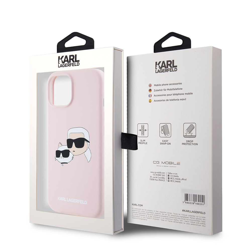 MagSafe-deksel for Apple iPhone 15, Karl Lagerfeld, Silikon Karl & Choupette's Heads, Rosa