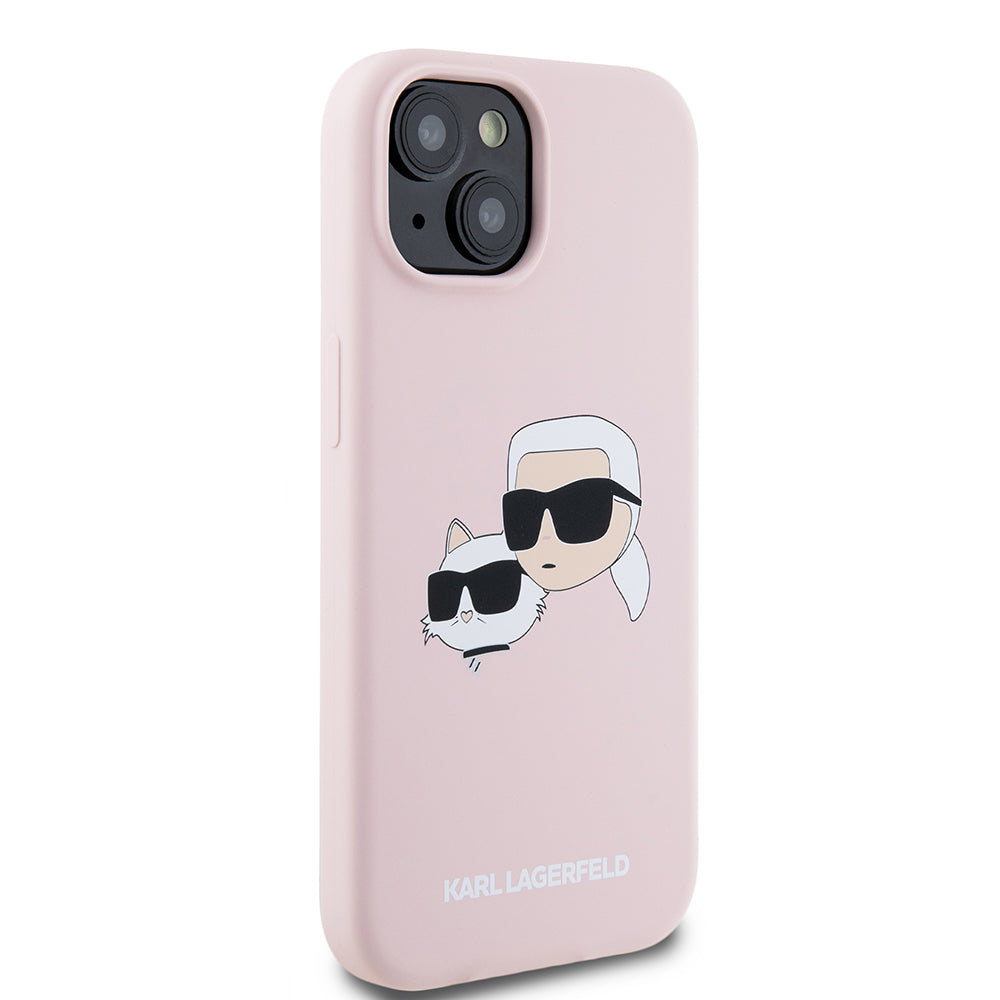 MagSafe-deksel for Apple iPhone 15, Karl Lagerfeld, Silikon Karl & Choupette's Heads, Rosa