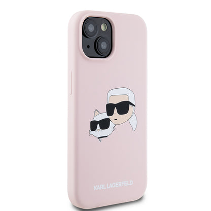 MagSafe-deksel for Apple iPhone 15, Karl Lagerfeld, Silikon Karl & Choupette's Heads, Rosa