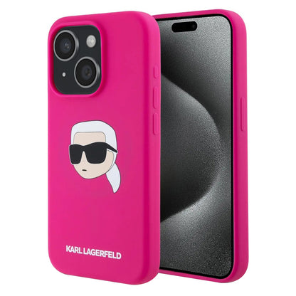MagSafe deksel for Apple iPhone 15, Karl Lagerfeld, Silicone Karl's Head, Fuchsia