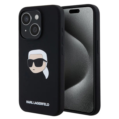 MagSafe-deksel for Apple iPhone 15, Karl Lagerfeld, Silicone Karl's Head, Svart