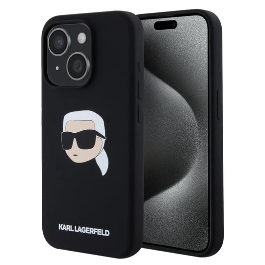 MagSafe-deksel for Apple iPhone 15, Karl Lagerfeld, Silicone Karl's Head, Svart