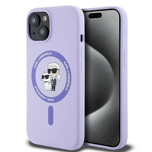 MagSafe-deksel for Apple iPhone 15, Karl Lagerfeld, Silicone Ring Karl & Choupette, Lilla