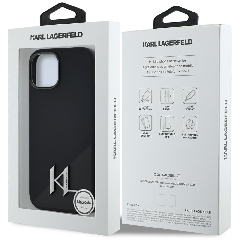 MagSafe-deksel for Apple iPhone 15, Karl Lagerfeld, Silicone Shadow Metal Initial, Svart