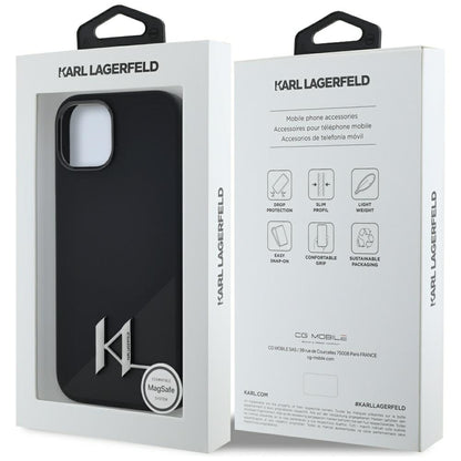 MagSafe-deksel for Apple iPhone 15, Karl Lagerfeld, Silicone Shadow Metal Initial, Svart